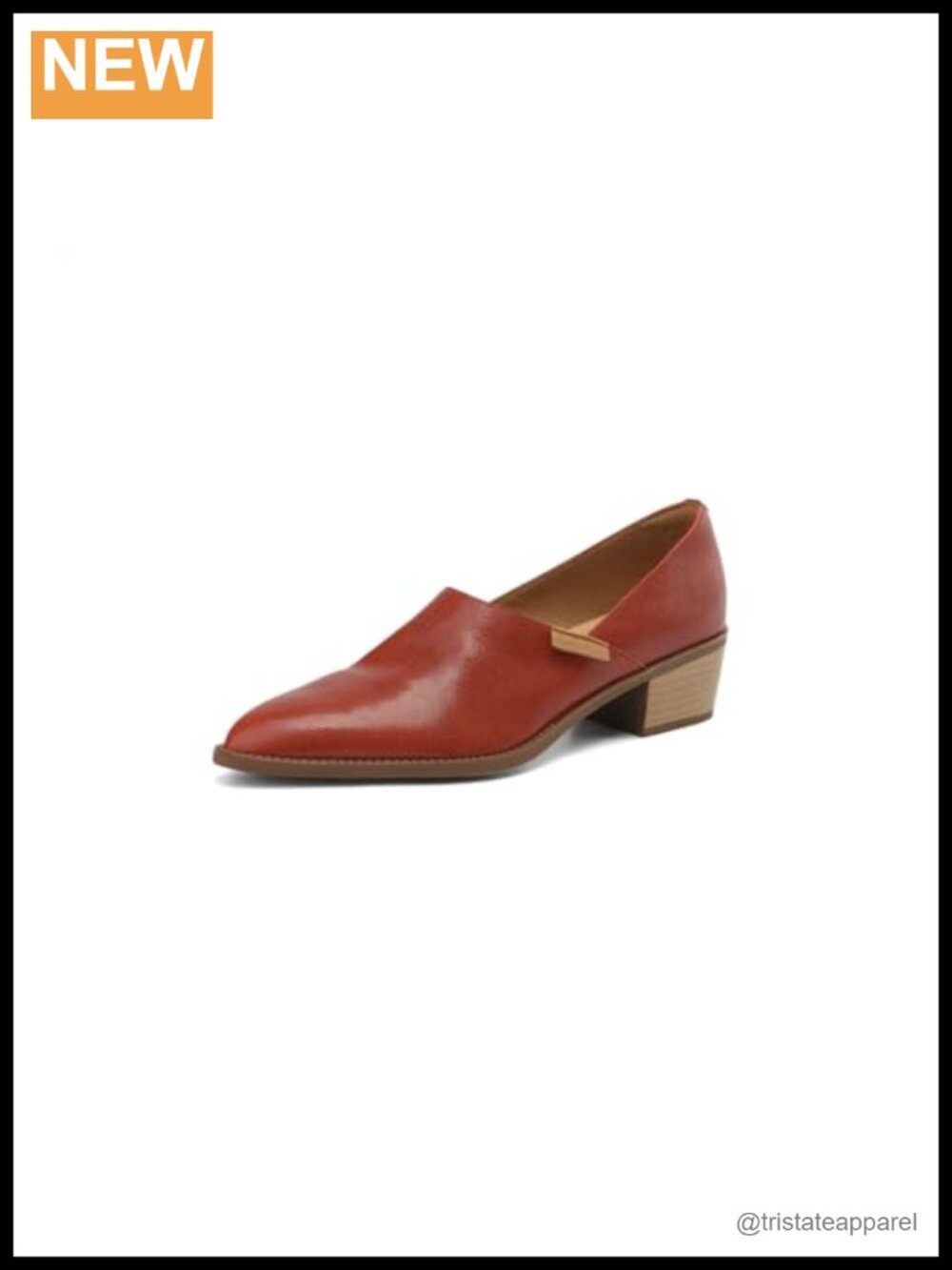 TinaCus Pointed Toe Genuine Leather Low Chunky Heel Slip On Loafers